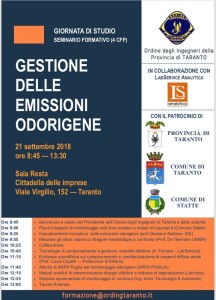 Il seminario sulle Emissioni Odorigene previsto per il 21 settembre 2018, alle 8.45 alla Cittadella delle Imprese