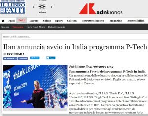 ADNKRONOS 21 giugno 2019 IBM investe su studenti tarantini